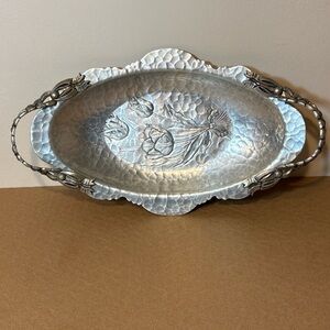 Aluminum Tray Hammered Rodney Kent Tulips Floral Design Bows #404 Vintage